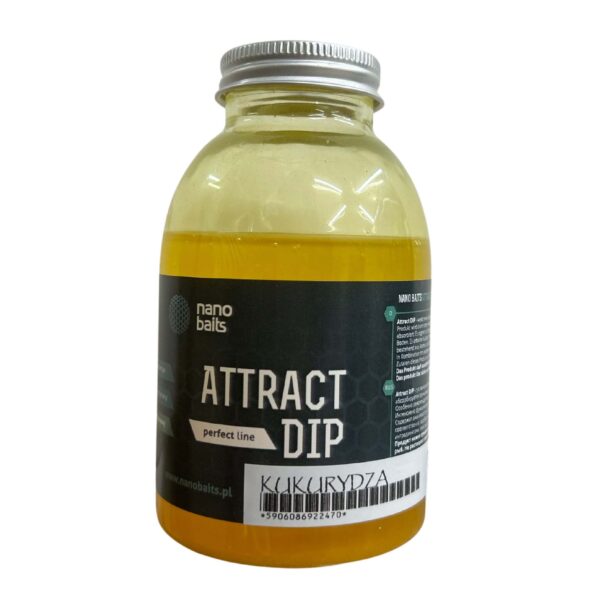 Obrazek przedstawia attract dip w butelce o pojemności 200ml. Dip jest koloru żółtego.