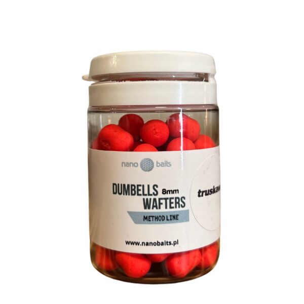 dumbells wafters w sloiczku o wadze 30g o smaku truskawka w czerwonym kolorze