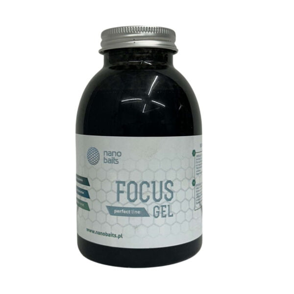 Obrazek przedstawia focus gel w butelce o pojemności 300g. W środku gel jest czarny. Butelka ma białą etykietę z niebieskimi napisami.