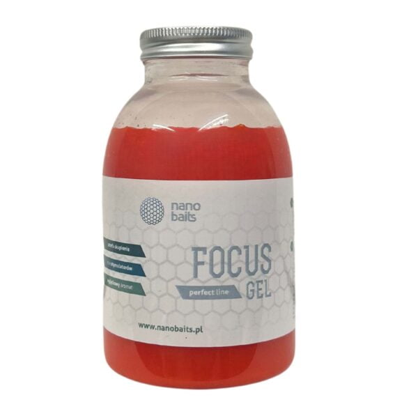 Obrazek przedstawia focul gel w butelce o pojemności 300g. Focus gel jest pomarańczowy a butelka ma białą etykietę z niebieskimi napisami.